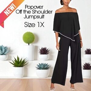 New MSK Plus Size Women’s Off Shoulder Trimmed Overlay Jumpsuit
